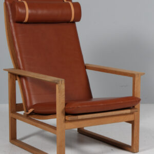 Børge Mogensen slædestol med stel af eg og anilin læder. Model 2254