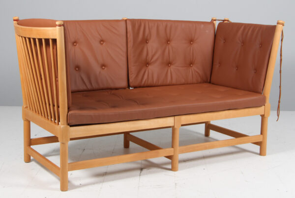 Børge Mogensen tremmesofa af sæbebehandlet bøg og læder, model 1789