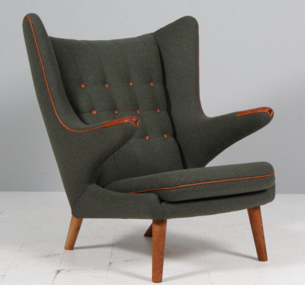 Hans J. Wegner Bamsestol af uld og læder, nyrenoveret - Billede 2