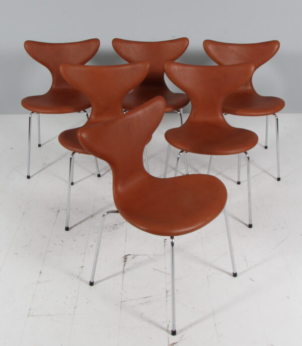 Arne Jacobsen Lilje seks stole model 3108, nybetrukket anilin læder - Billede 2