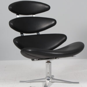 Poul M. Volther lænestol af stål og semi anilin læder, model Corona