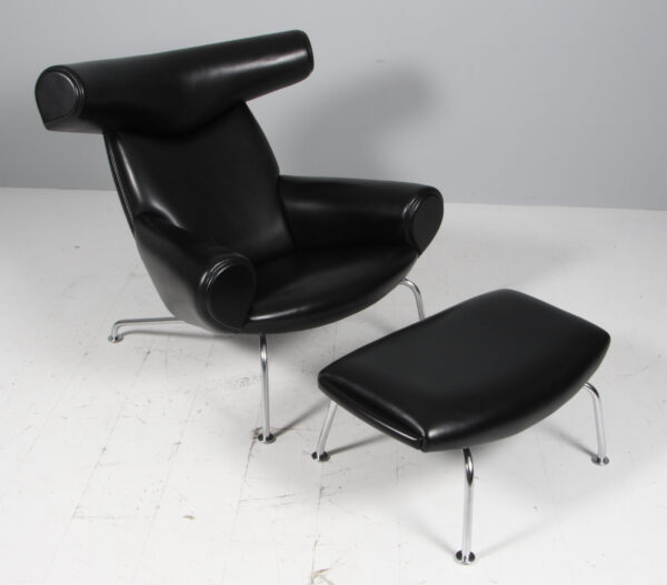 Hans J. Wegner Ox Chair samt skammel, original betrukket - Billede 2