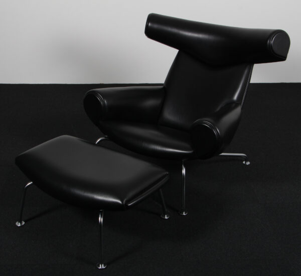 Hans J. Wegner Ox Chair samt skammel, original betrukket - Billede 2