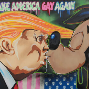 L:Ron:Harald, figurativ komposition. Make America Gay Again 100×150 cm