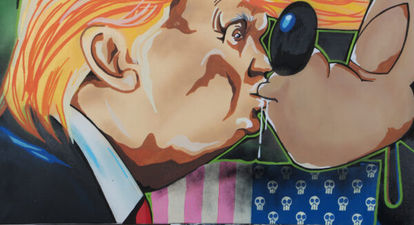 L:Ron:Harald, figurativ komposition. Make America Gay Again 100×150 cm - Billede 5