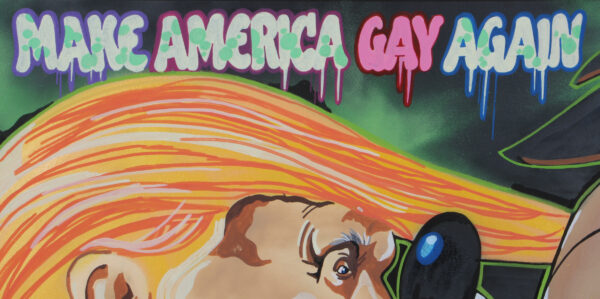 L:Ron:Harald, figurativ komposition. Make America Gay Again 100×150 cm - Billede 4