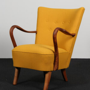 Alfred Christensen lænestol af eg og uld, nybetrukket