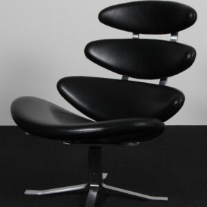 Poul M. Volther lænestol af stål og semi anilin læder, model Corona