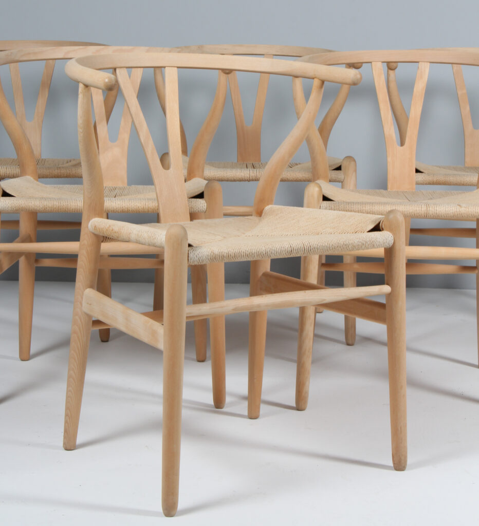 Hans J. Wegner sæt på seks Y stole, model CH24. Sæbebehandlet bøg. - Billede 8