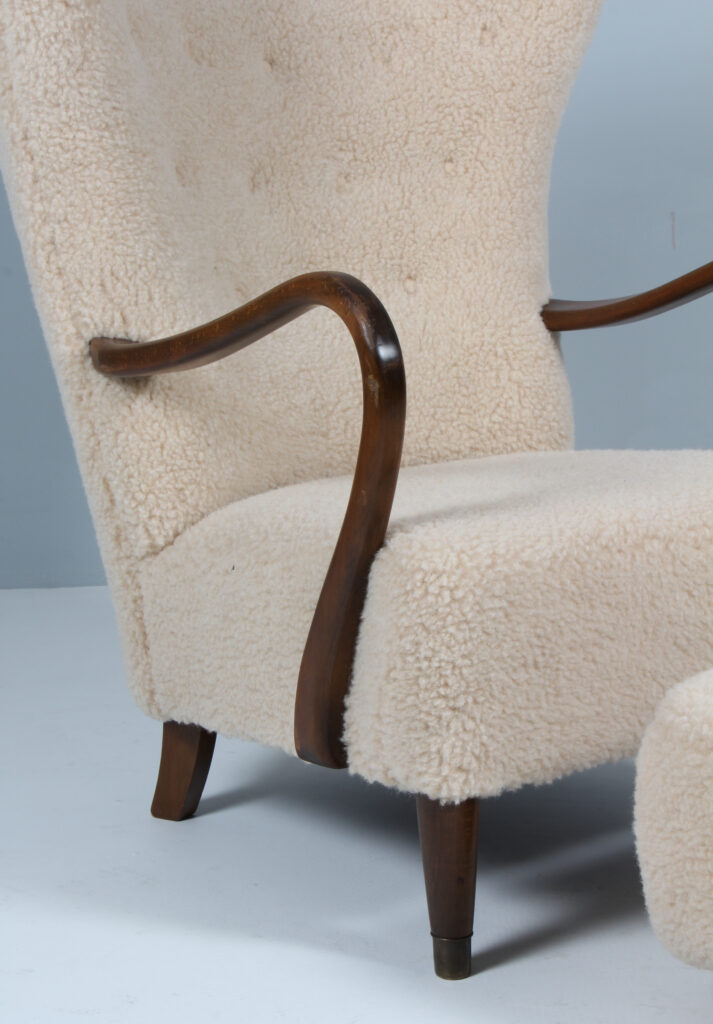 Alfred Christensen lænestol og skammel, Lammeuld - Billede 9