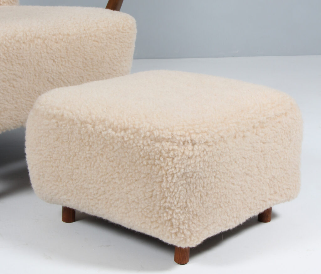 Alfred Christensen lænestol og skammel, Lammeuld - Billede 8