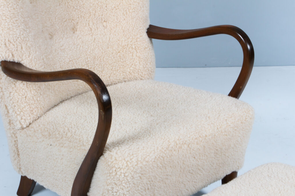 Alfred Christensen lænestol og skammel, Lammeuld - Billede 7