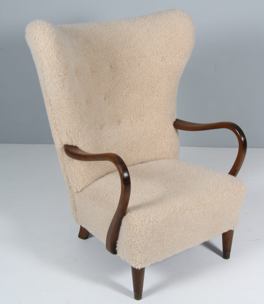 Alfred Christensen lænestol og skammel, Lammeuld - Billede 5