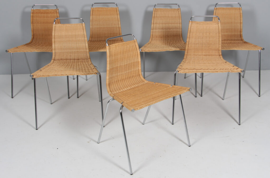 Poul Kjærholm sæt på syv stole af stål og peddigrør. Model PK1 - Billede 2