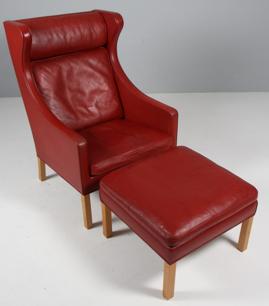 Børge Mogensen. Øreklapstol med skammel, model model 2204/2202. Original betrukket - Billede 2