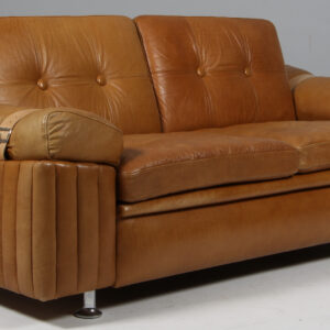 Brutalist to personers sofa af læder og kernelæder, 1970'erne