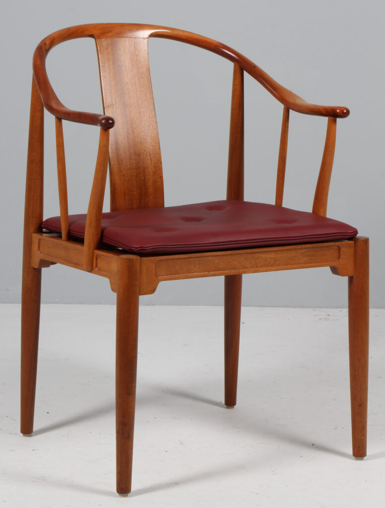 Hans J. Wegner Kina stol af mahogni, hynde af elegance anilin læder