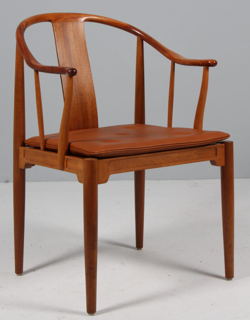 Hans J. Wegner Kina stol af mahogni, hynde af elegance anilin læder