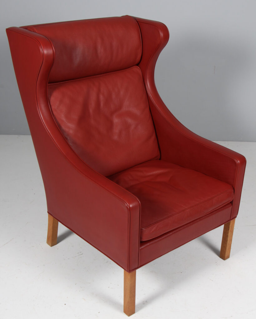 Børge Mogensen øreklapstol med skammel, original betrukket. Model 2204 - Billede 7